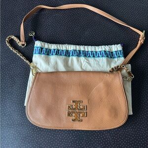 Tory Burch Tan Leather Shoulder Bag with Adjustable Strap